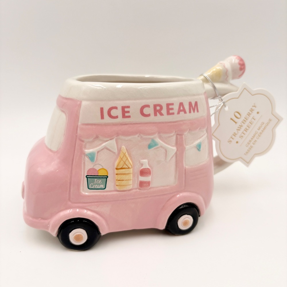 10 Strawberry Street Pink Ice Cream Truck Ceramic Novelty Mug New With Tags